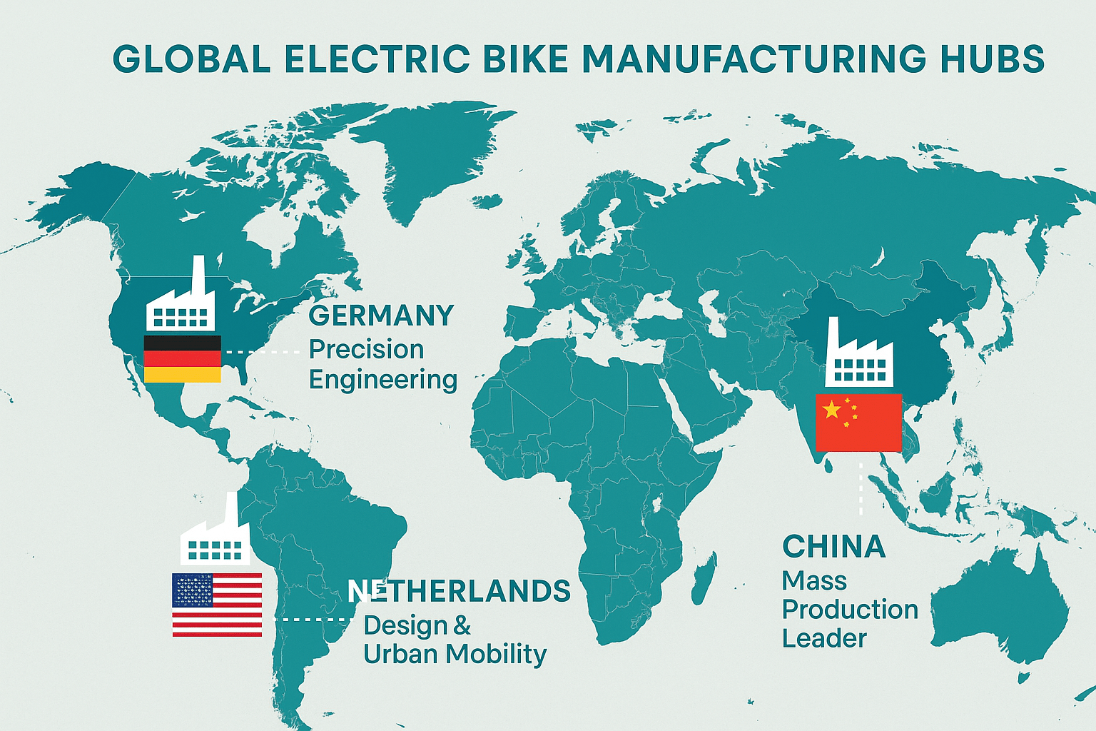 Map of top electric bike manufacturing countries in 2025